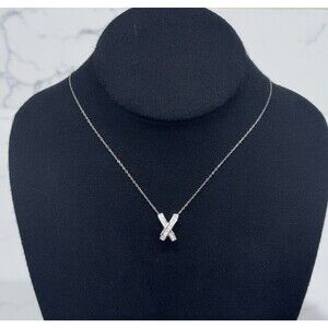 Vintage Sterling Silver Necklace CZ Pendant X Shape Dainty Chrysos 925 Italy